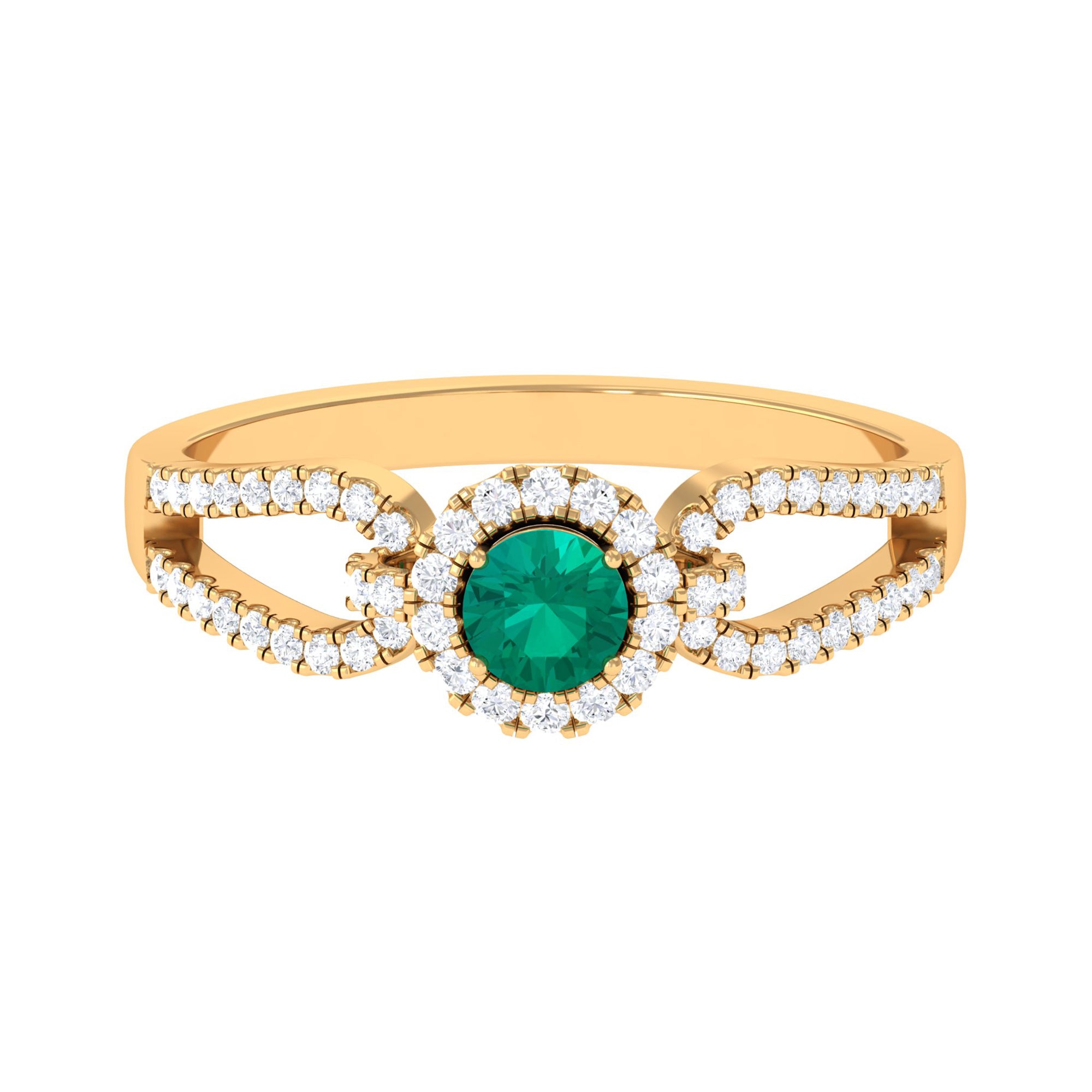 Split Shank Engagement Ring with Emerald and Diamond Emerald - ( AAA ) - Quality - Rosec Jewels