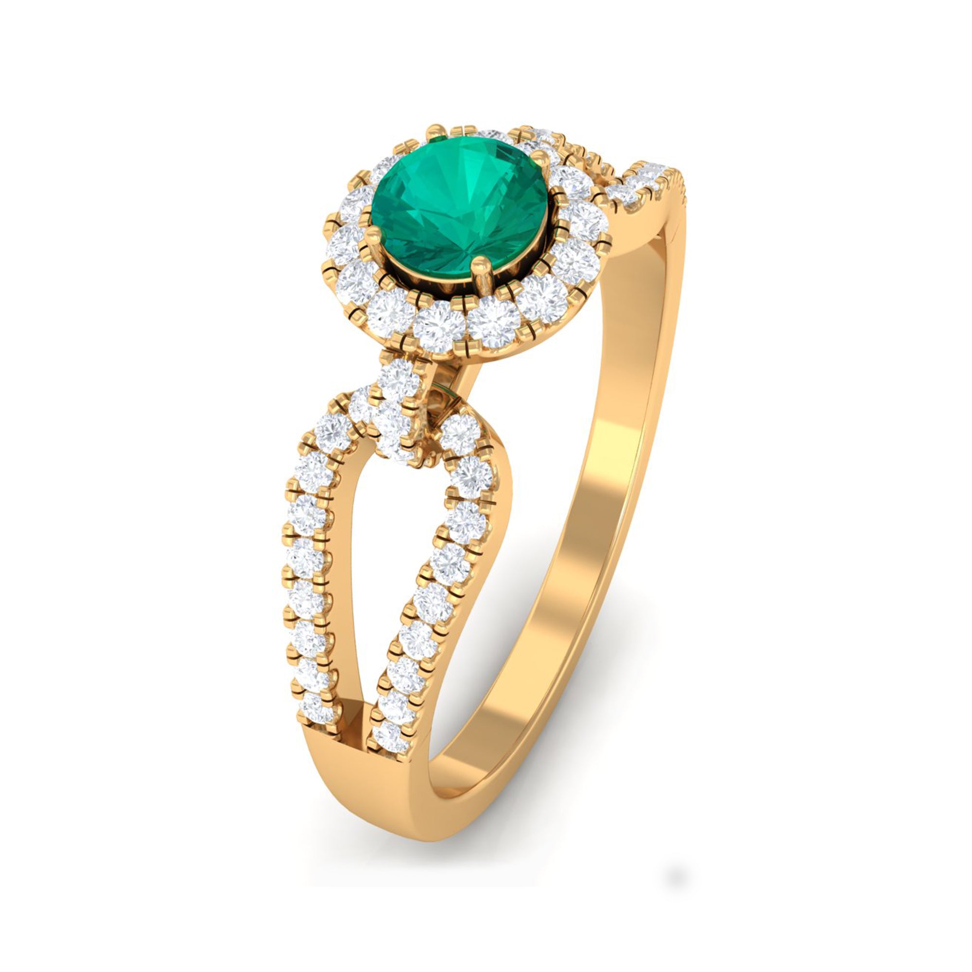 Split Shank Engagement Ring with Emerald and Diamond Emerald - ( AAA ) - Quality - Rosec Jewels