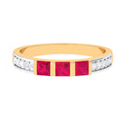 July Birthstone 3/4 CT Princess Cut Ruby Three Stone Anniversary Ring with Diamond Accent Ruby - ( AAA ) - Quality - Rosec Jewels