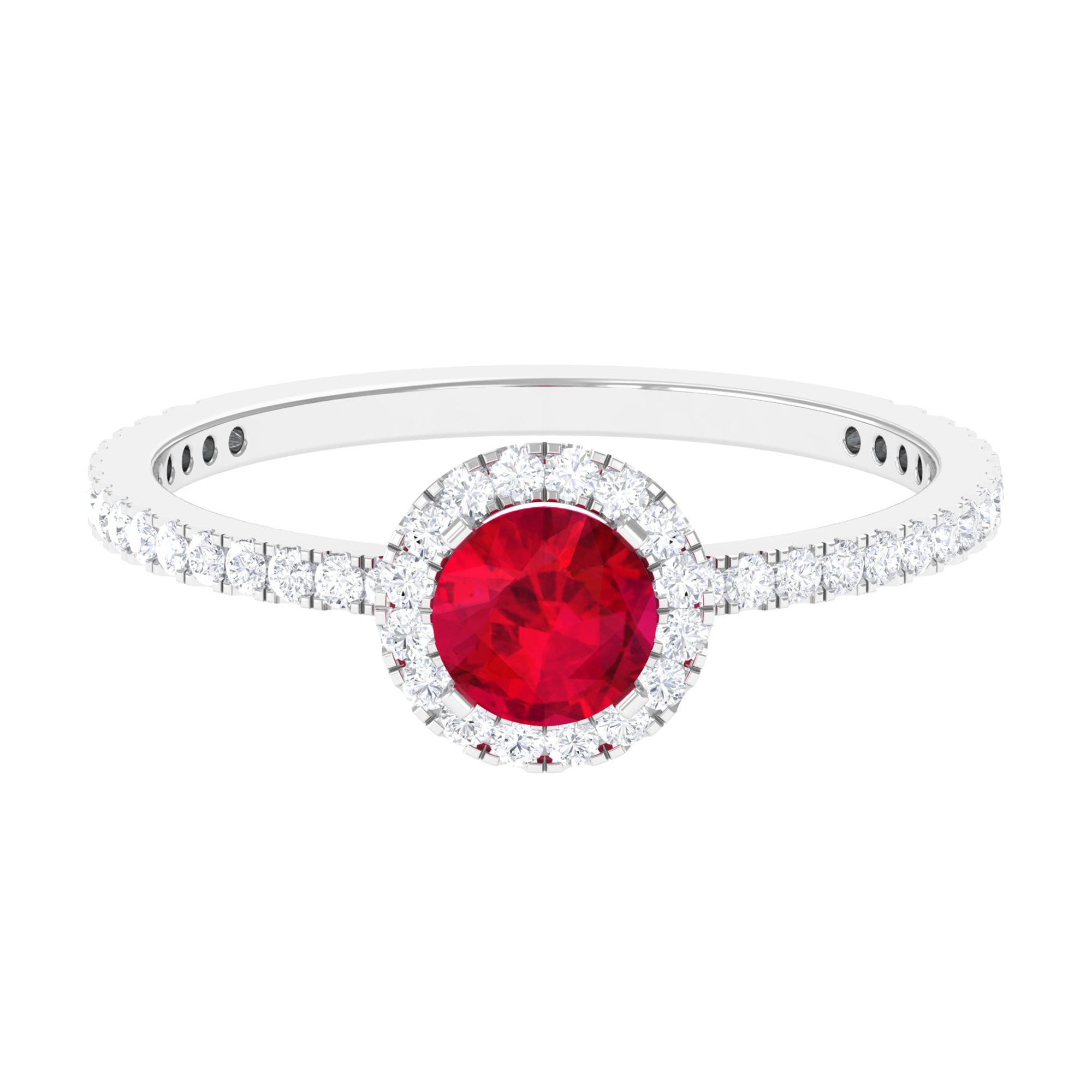 1 CT Minimal Created Ruby and Diamond Engagement Ring Lab Created Ruby - ( AAAA ) - Quality - Rosec Jewels