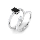 Emerald Cut Created Black Diamond Ring Set with Diamond Lab Created Black Diamond - ( AAAA ) - Quality - Rosec Jewels