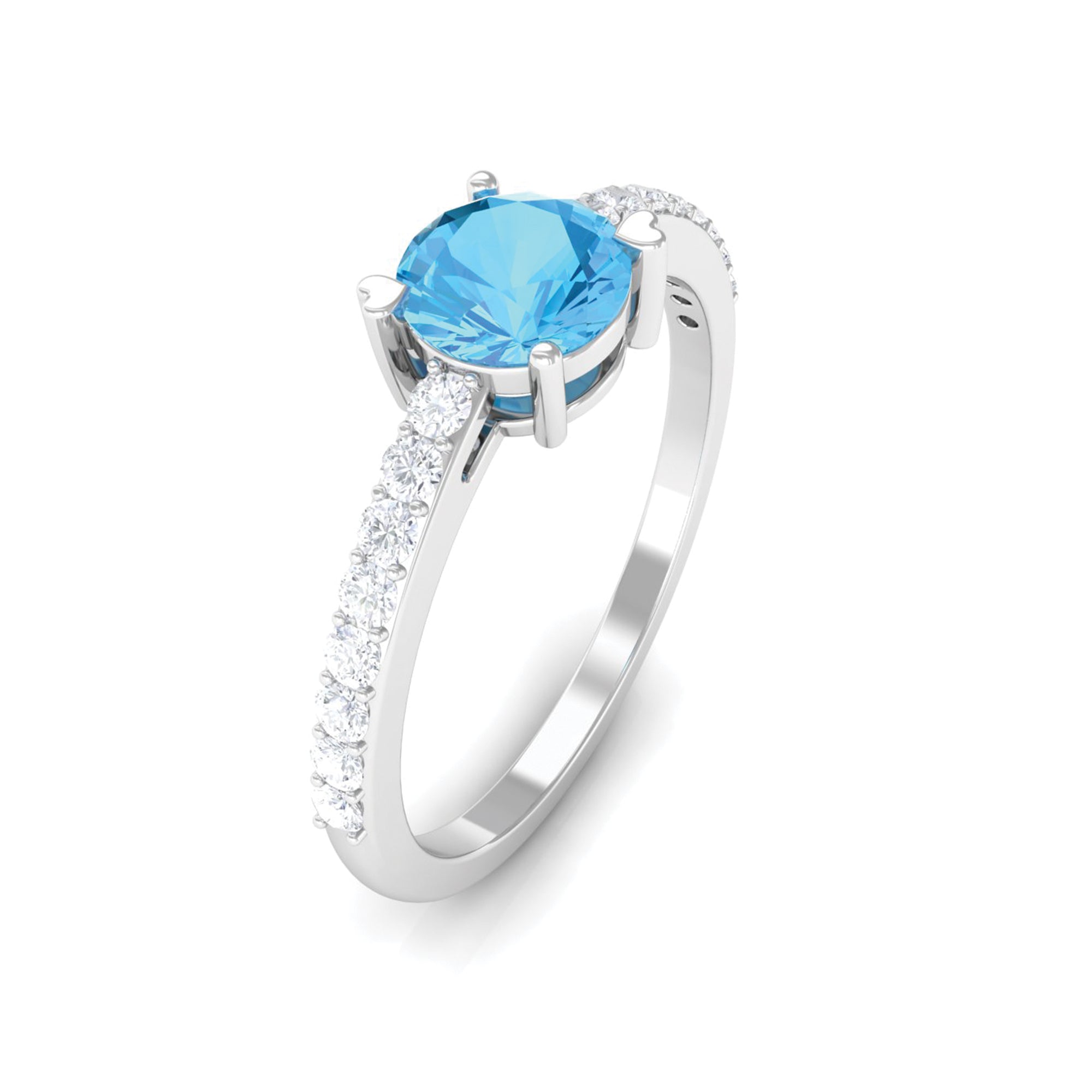 1 CT Swiss Blue Topaz Solitaire Promise Ring with Diamond Swiss Blue Topaz - ( AAA ) - Quality - Rosec Jewels