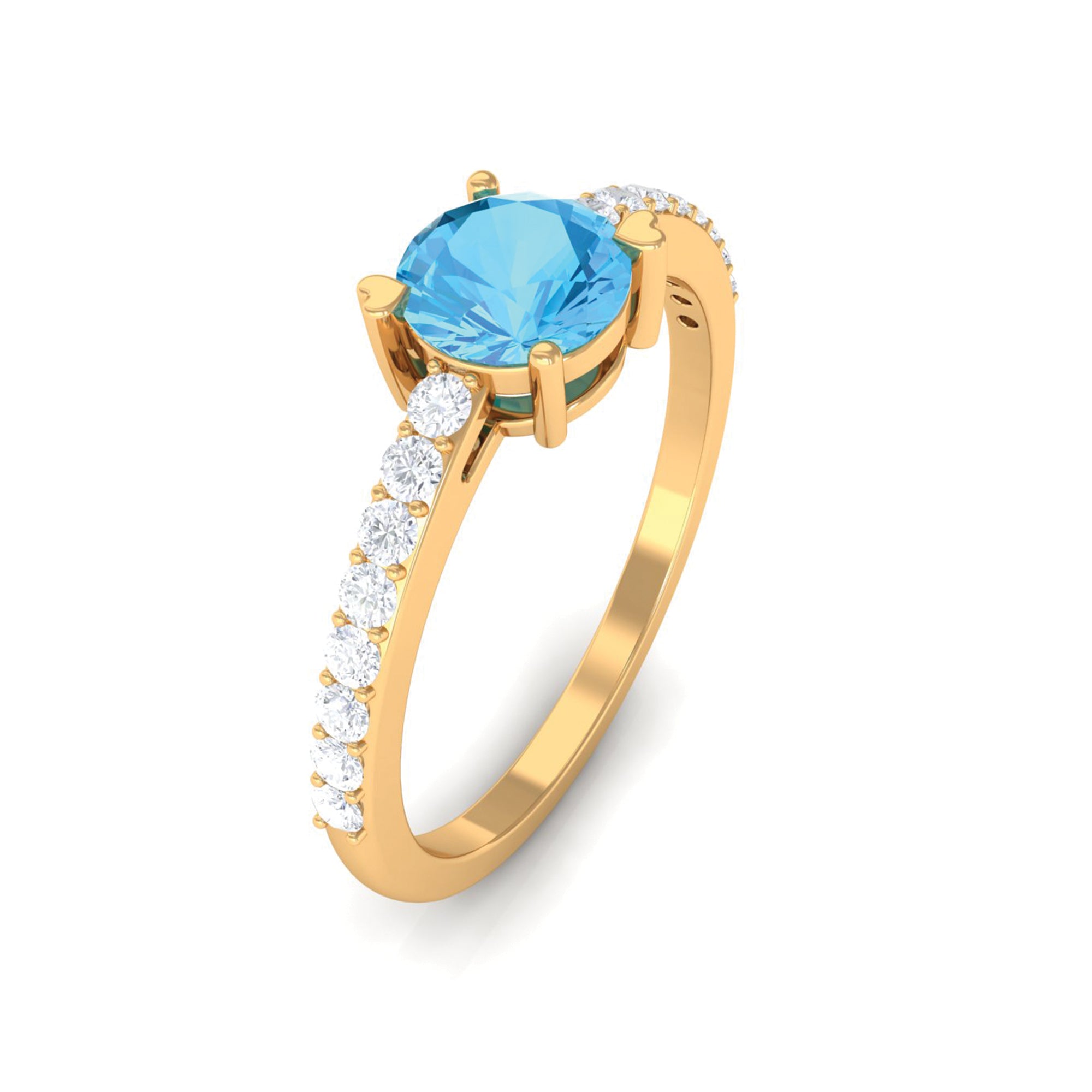 1 CT Swiss Blue Topaz Solitaire Promise Ring with Diamond Swiss Blue Topaz - ( AAA ) - Quality - Rosec Jewels