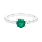 Real Emerald Solitaire Promise Ring with Diamond Side Stones Emerald - ( AAA ) - Quality - Rosec Jewels