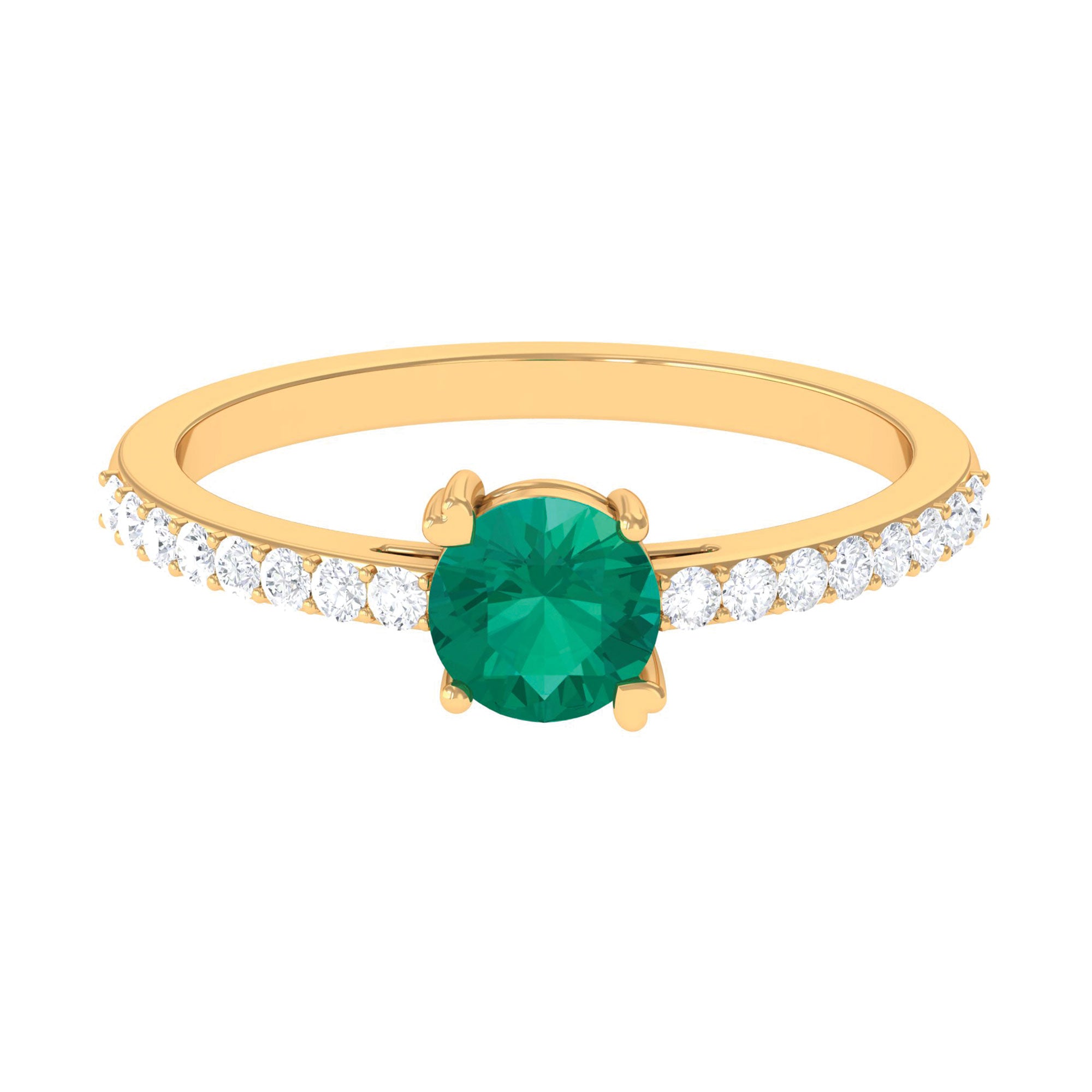 Real Emerald Solitaire Promise Ring with Diamond Side Stones Emerald - ( AAA ) - Quality - Rosec Jewels