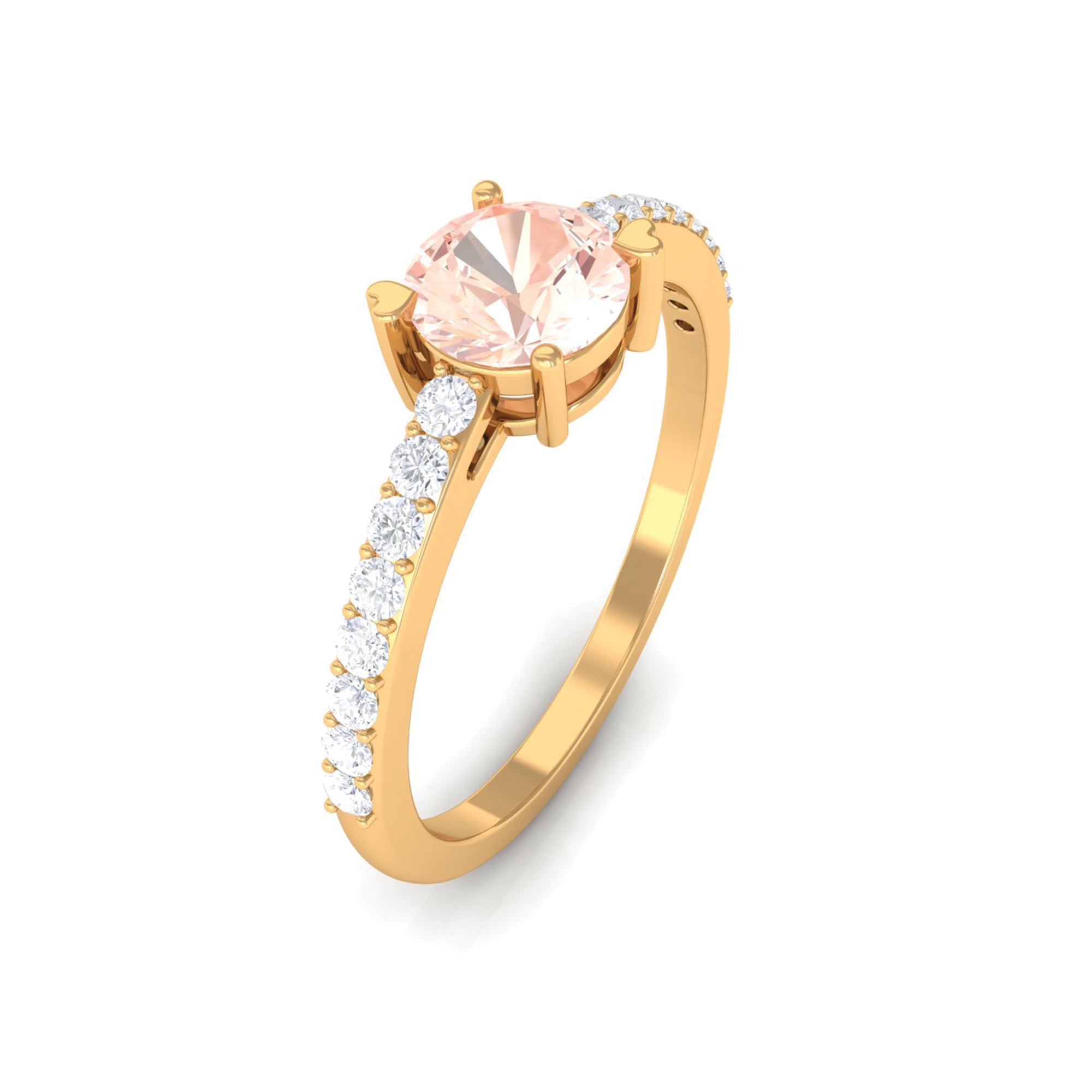 Designer Morganite Solitaire Promise Ring with Diamond Morganite - ( AAA ) - Quality - Rosec Jewels