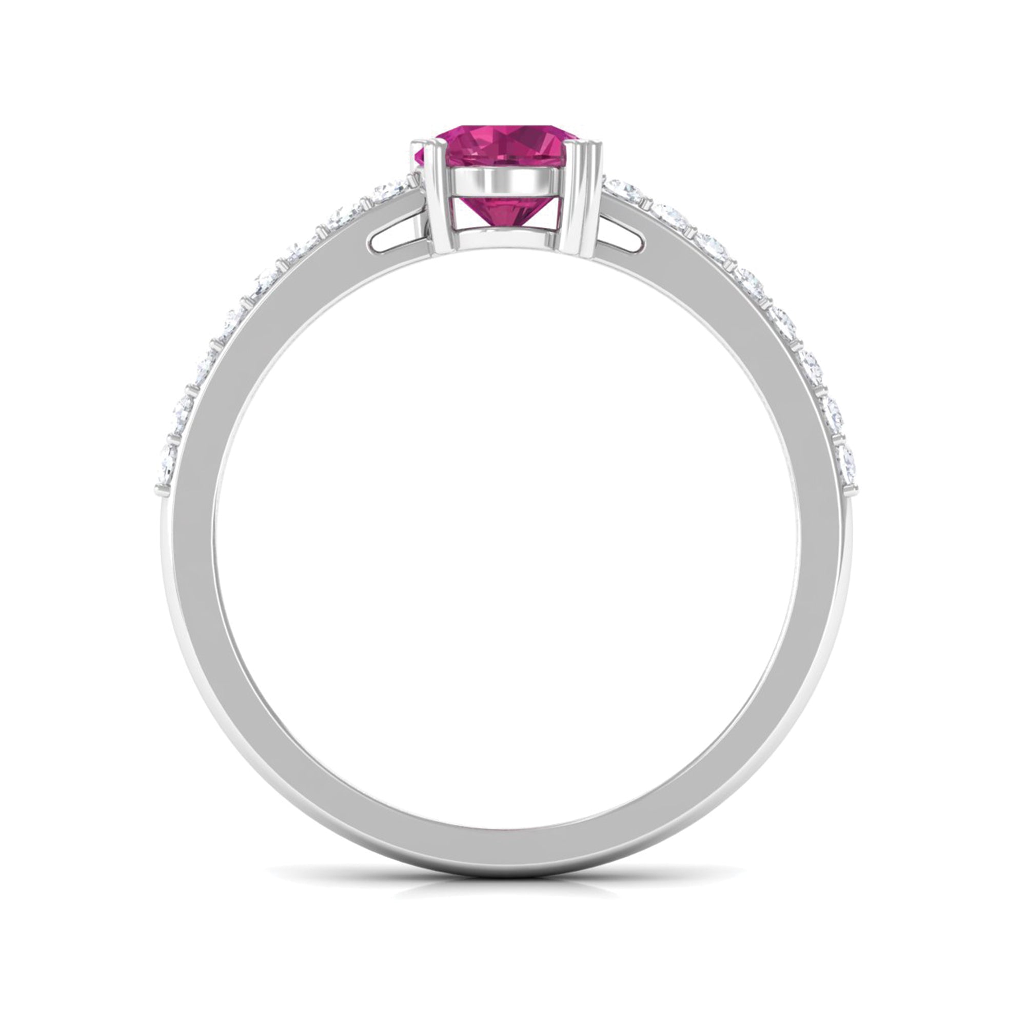 1 CT Real Pink Tourmaline Solitaire Promise Ring with Diamond Side Stones Pink Tourmaline - ( AAA ) - Quality - Rosec Jewels