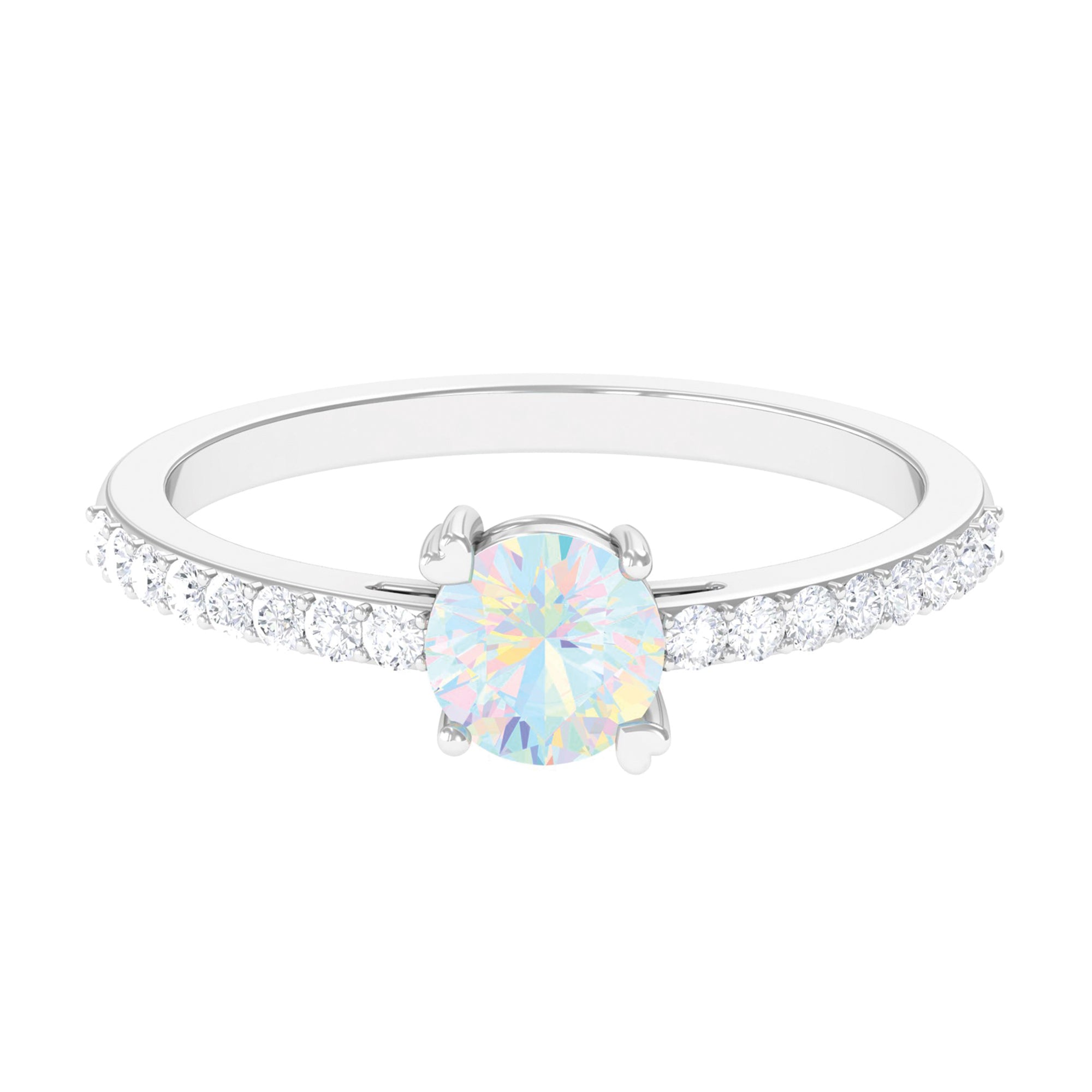 Certified Ethiopian Opal Solitaire Promise Ring with Diamond Ethiopian Opal - ( AAA ) - Quality - Rosec Jewels