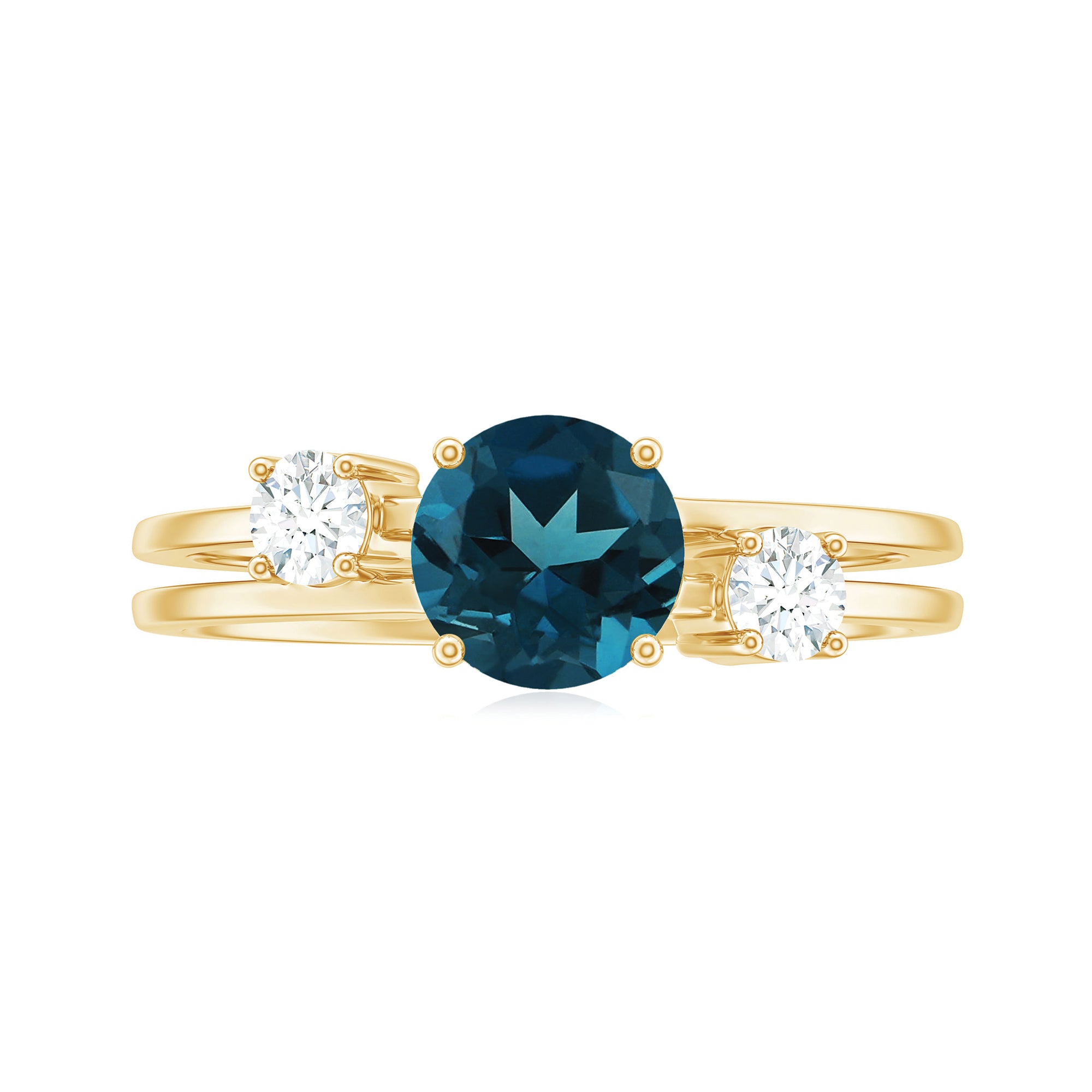 1 CT London Blue Topaz Solitaire Double Band Ring with Diamond London Blue Topaz - ( AAA ) - Quality - Rosec Jewels