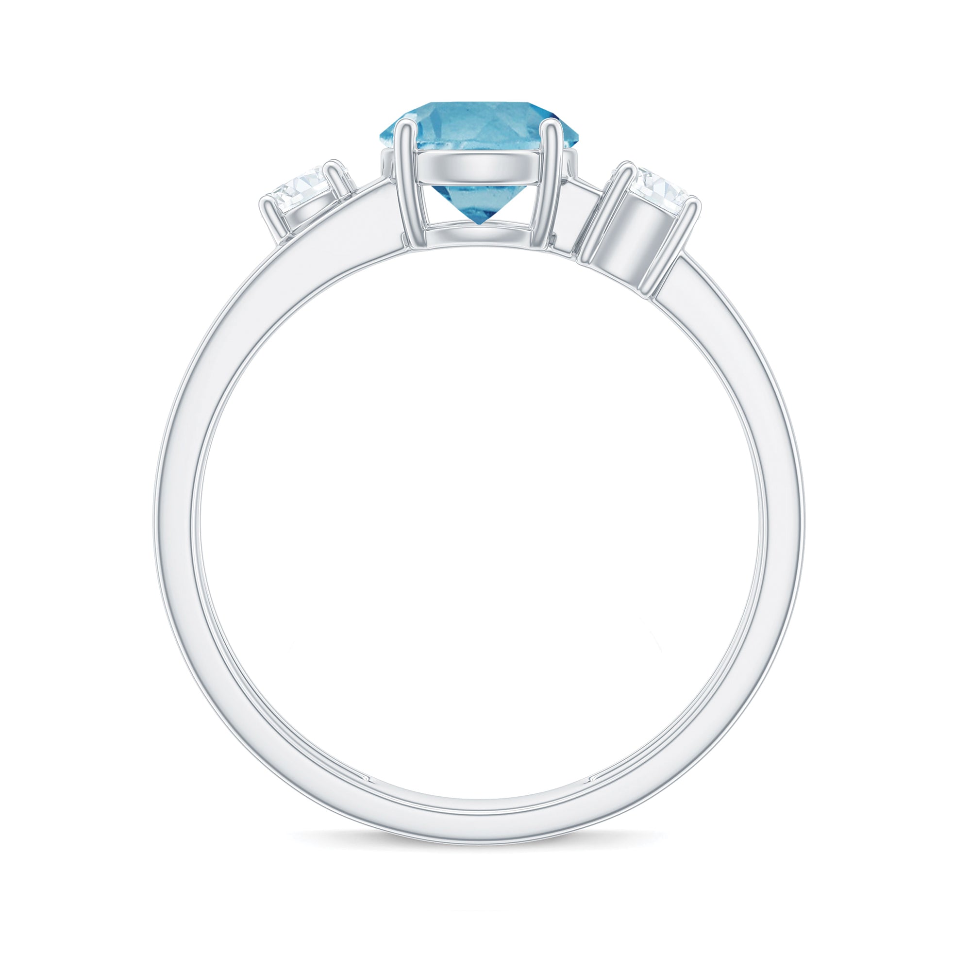 Swiss Blue Topaz Solitaire Double Band Ring with Diamond Swiss Blue Topaz - ( AAA ) - Quality - Rosec Jewels