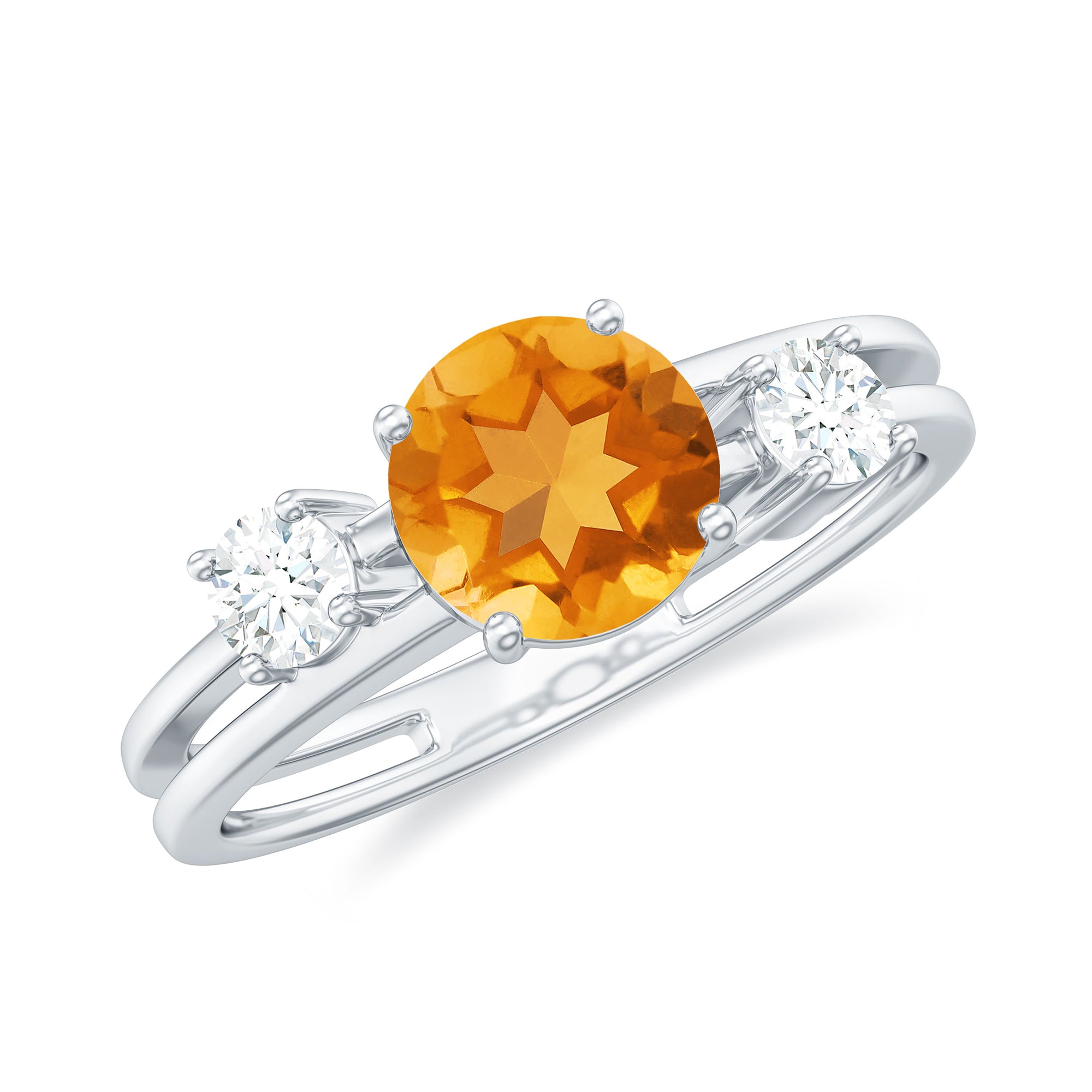 1 CT Real Citrine Double Band Ring with Diamond Stones Citrine - ( AAA ) - Quality - Rosec Jewels