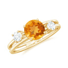 1 CT Real Citrine Double Band Ring with Diamond Stones Citrine - ( AAA ) - Quality - Rosec Jewels