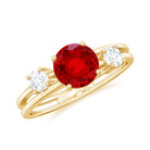 Solitaire Created Ruby Double Band Ring with Diamond Lab Created Ruby - ( AAAA ) - Quality - Rosec Jewels