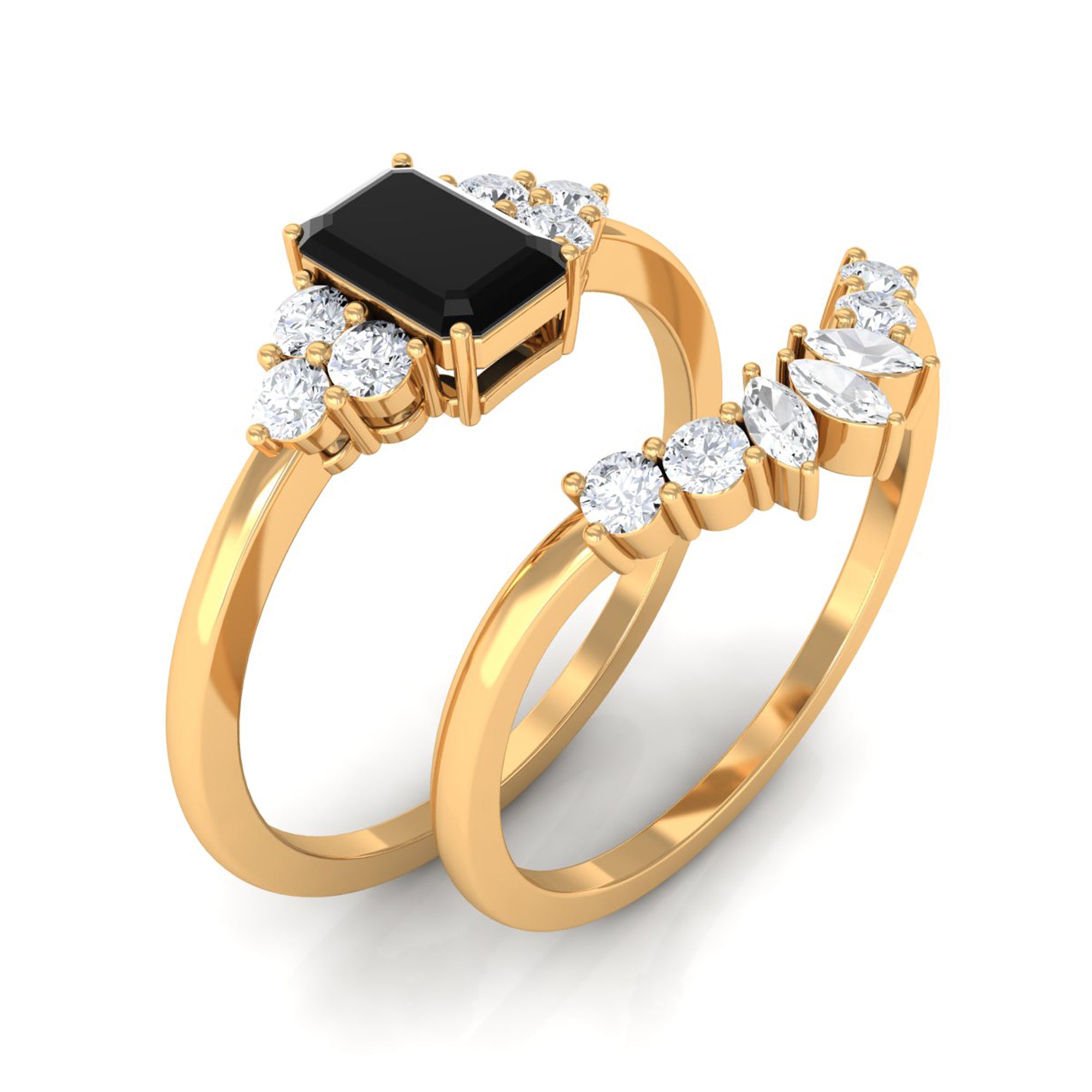 Created Black Diamond Engagement Ring Set with Diamond Lab Created Black Diamond - ( AAAA ) - Quality - Rosec Jewels