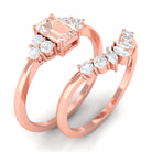 Emerald Cut Morganite Solitaire Stackable Ring Set with Diamond Morganite - ( AAA ) - Quality - Rosec Jewels