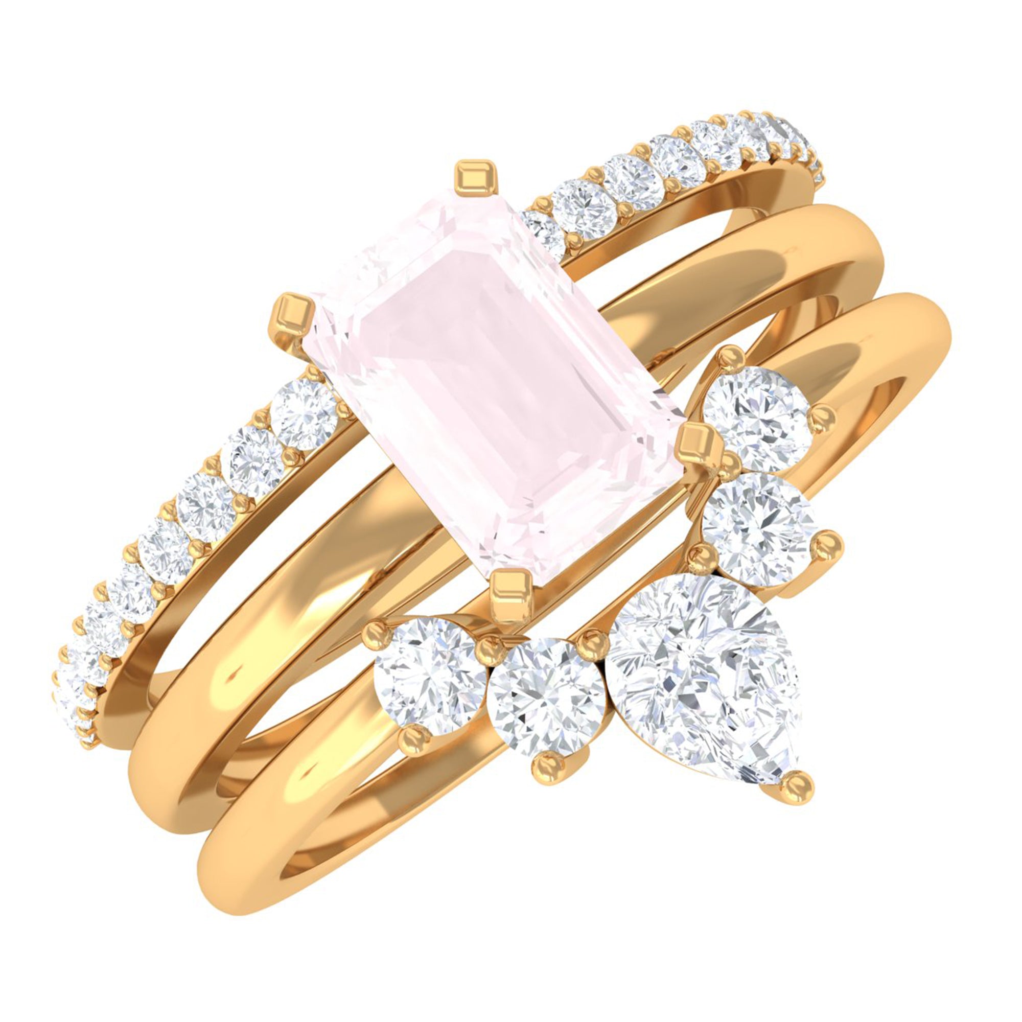 1.25 CT Natural Rose Quartz and Moissanite Ring Set in Gold Rose Quartz - ( AAA ) - Quality - Rosec Jewels