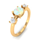 Real Ethiopian Opal and Diamond Three Stone Promise Ring Ethiopian Opal - ( AAA ) - Quality - Rosec Jewels