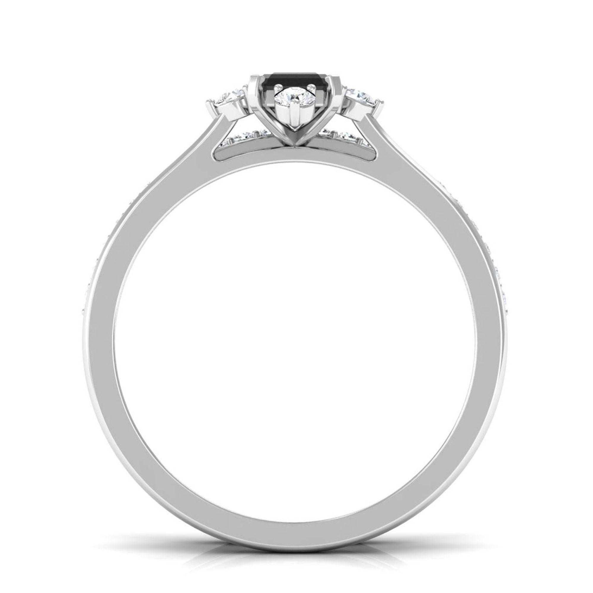 Created Black Diamond Solitaire Engagement Ring Set with Diamond Lab Created Black Diamond - ( AAAA ) - Quality - Rosec Jewels