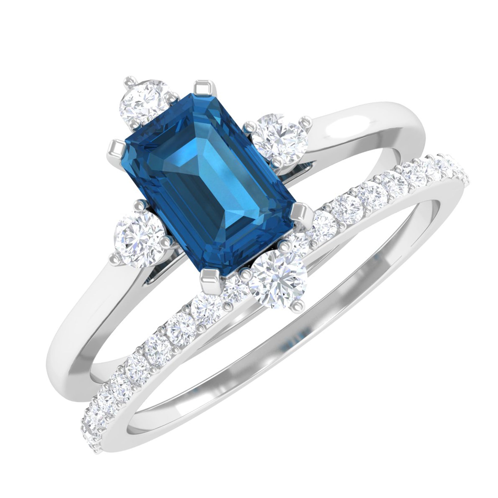 1.25 CT London Blue Topaz and Diamond Ring Set London Blue Topaz - ( AAA ) - Quality - Rosec Jewels