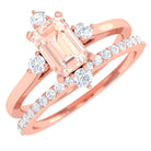 1.25 Carat Emerald Cut Morganite Solitaire Ring Set with Diamond Morganite - ( AAA ) - Quality - Rosec Jewels