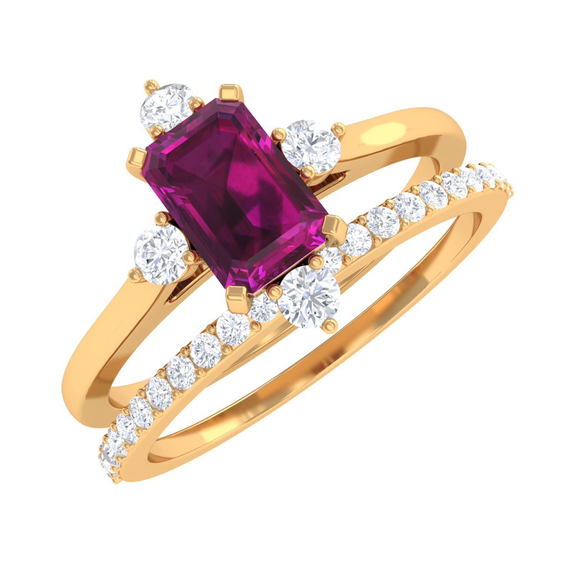 1.25 CT Natural Rhodolite and Diamond Ring Set Rhodolite - ( AAA ) - Quality - Rosec Jewels