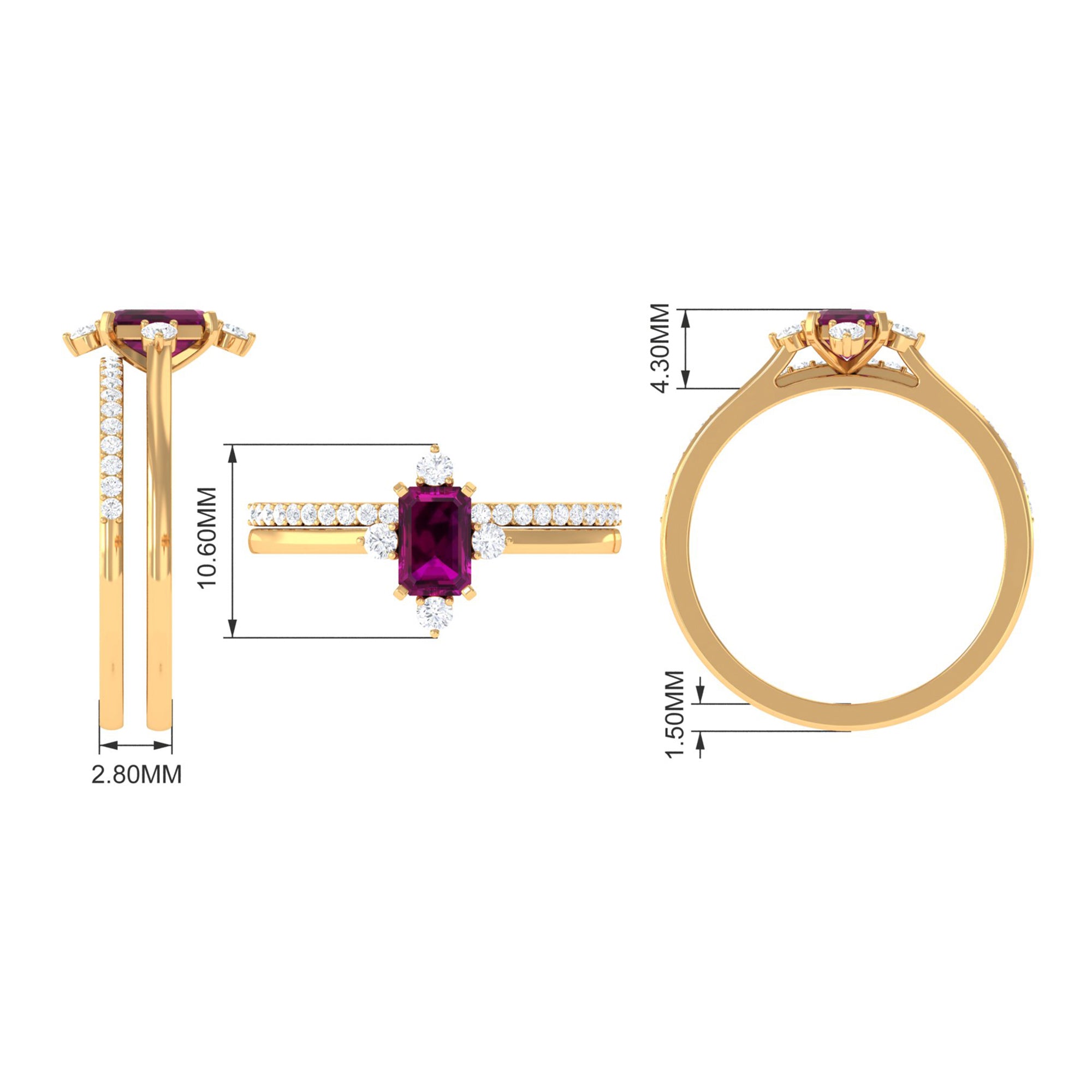 1.25 CT Natural Rhodolite and Diamond Ring Set Rhodolite - ( AAA ) - Quality - Rosec Jewels