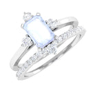 Natural Moonstone Solitaire Ring Set with Diamond Moonstone - ( AAA ) - Quality - Rosec Jewels