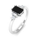 Octagon Black Onyx Solitaire Engagement Ring with Diamond Black Onyx - ( AAA ) - Quality - Rosec Jewels