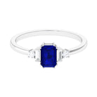 Classic Octagon Cut Created Blue Sapphire Ring with Diamond Lab Created Blue Sapphire - ( AAAA ) - Quality - Rosec Jewels