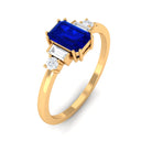 Classic Octagon Cut Created Blue Sapphire Ring with Diamond Lab Created Blue Sapphire - ( AAAA ) - Quality - Rosec Jewels