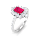 Vintage Inspired Ruby and Diamond Halo Engagement Ring Ruby - ( AAA ) - Quality - Rosec Jewels