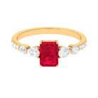 1.75 CT Octagon Lab Created Ruby Classic Solitaire Engagement Ring with Moissanite Lab Created Ruby - ( AAAA ) - Quality - Rosec Jewels