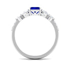 Created Blue Sapphire Classic Solitaire Engagement Ring with Diamond Lab Created Blue Sapphire - ( AAAA ) - Quality - Rosec Jewels