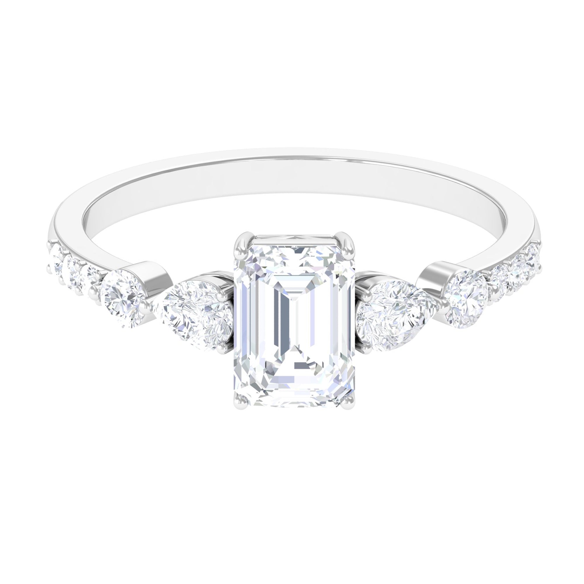 Emerald Cut Zircon Classic Solitaire Engagement Ring Zircon - ( AAAA ) - Quality - Rosec Jewels