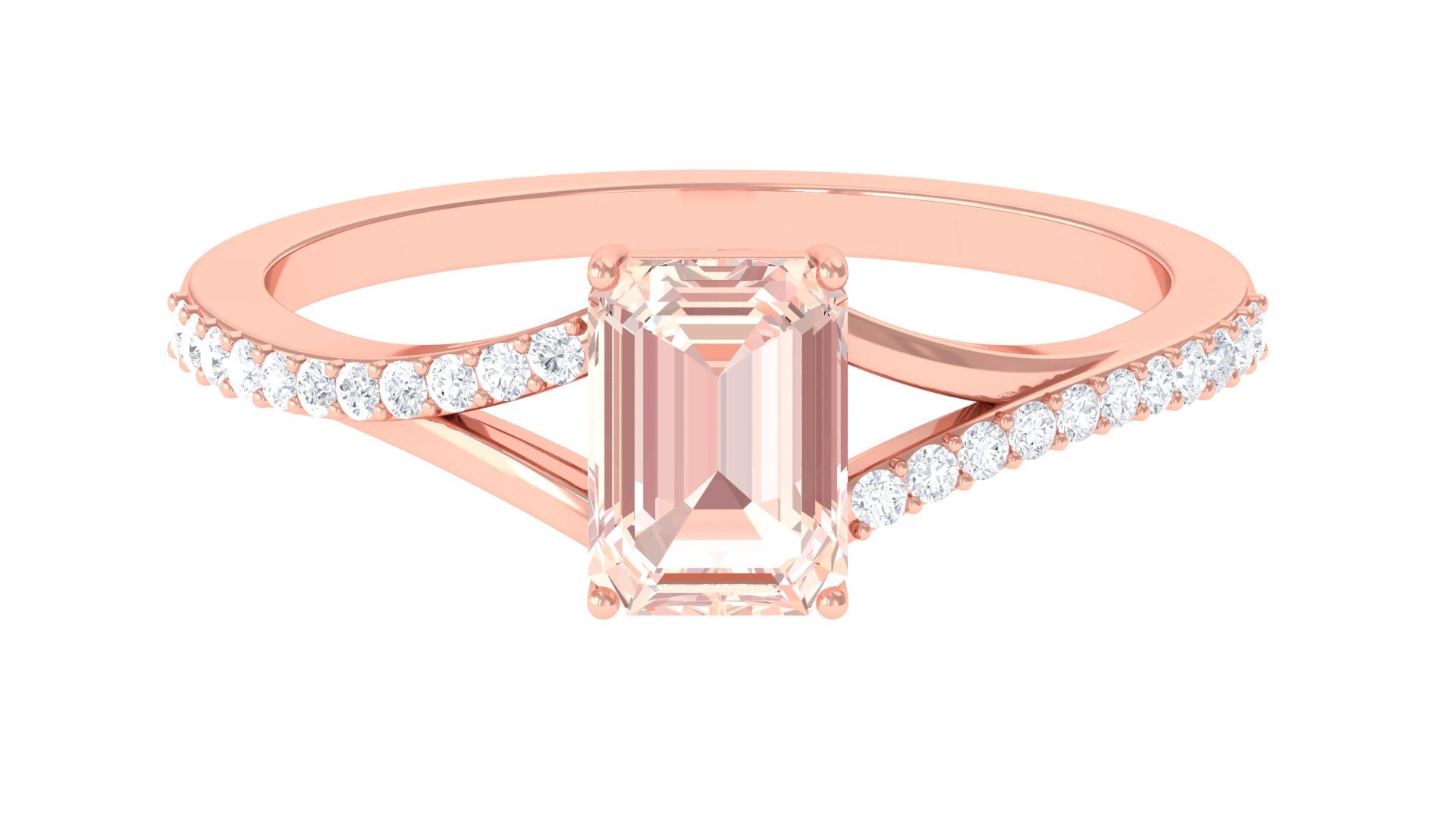 Solitaire Morganite Split Shank Engagement Ring with Diamond Morganite - ( AAA ) - Quality - Rosec Jewels