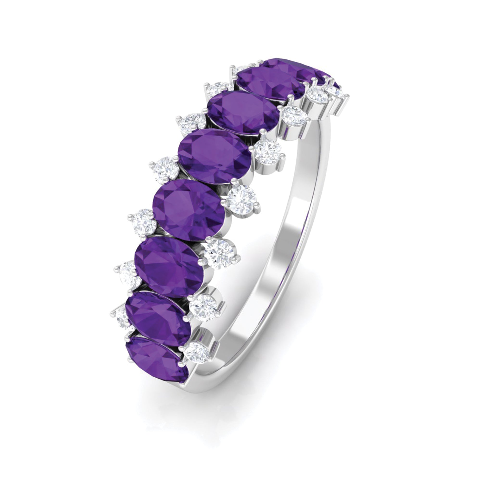 1.50 Ct Amethyst Oval Half Eternity Band with Diamond Amethyst - ( AAA ) - Quality - Rosec Jewels