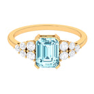 Designer Aquamarine Solitaire Engagement Ring with Diamond Aquamarine - ( AAA ) - Quality - Rosec Jewels