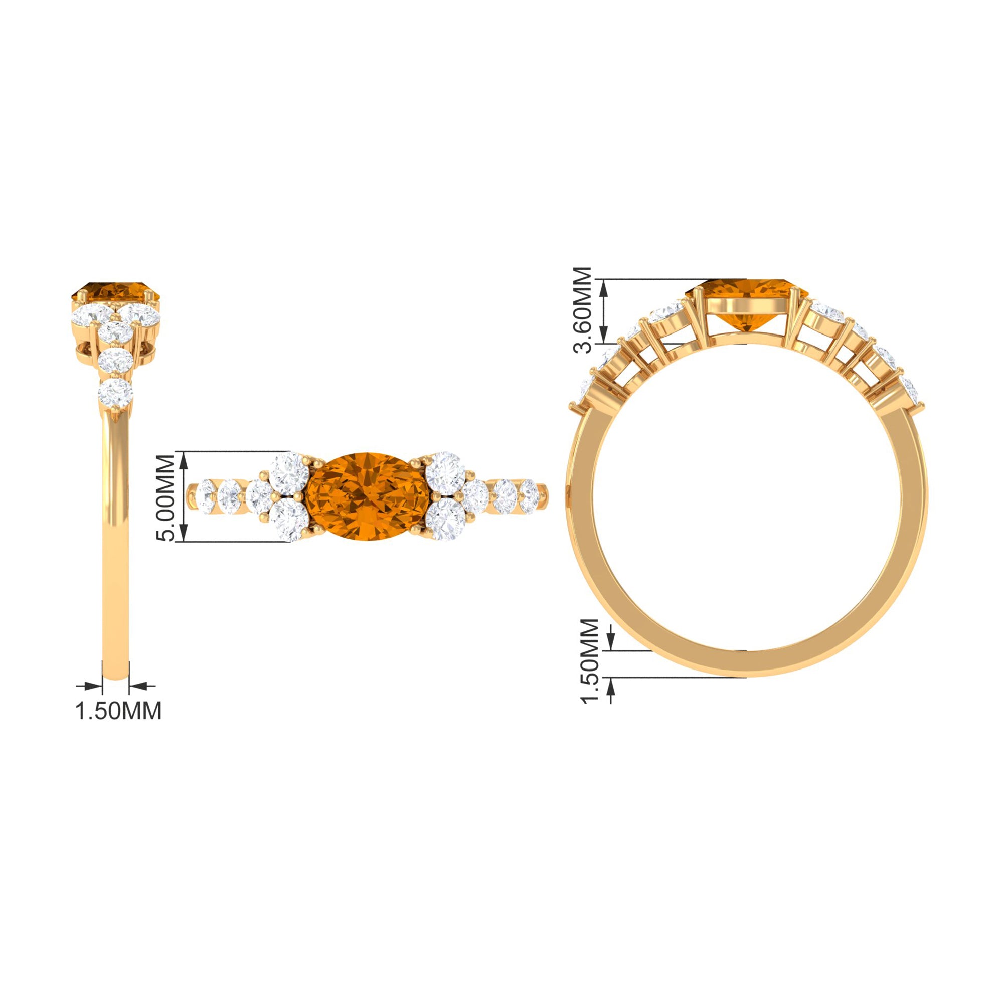 1.50 CT Oval Cut Citrine Solitaire East West Ring with Diamond Citrine - ( AAA ) - Quality - Rosec Jewels