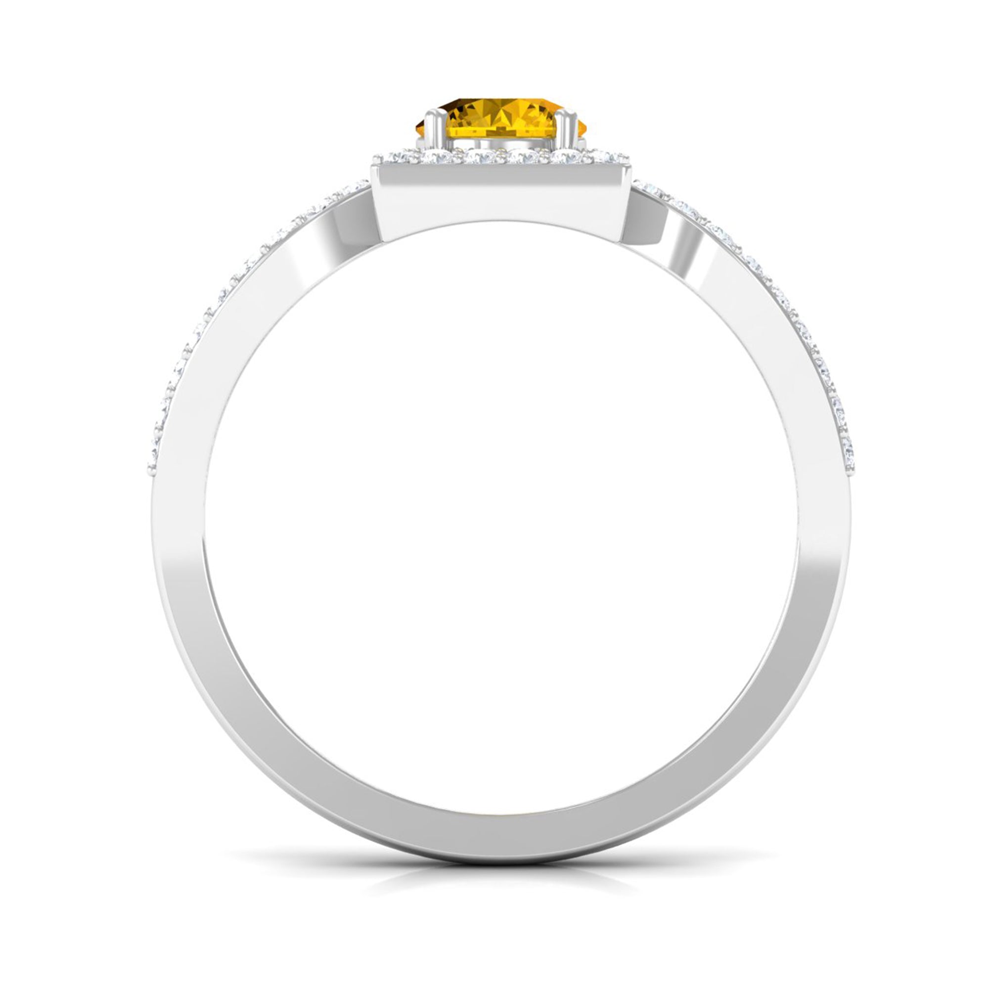 1.5 CT Split Shank Yellow Sapphire Engagement Ring with Diamond Accent Yellow Sapphire - ( AAA ) - Quality - Rosec Jewels