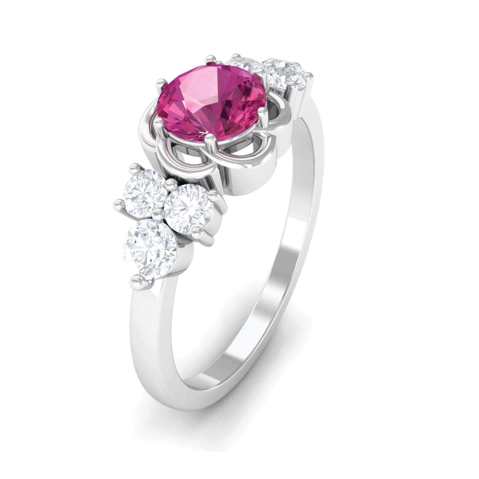 Nature Inspired Floral Ring with Pink Tourmaline and Diamond Pink Tourmaline - ( AAA ) - Quality - Rosec Jewels