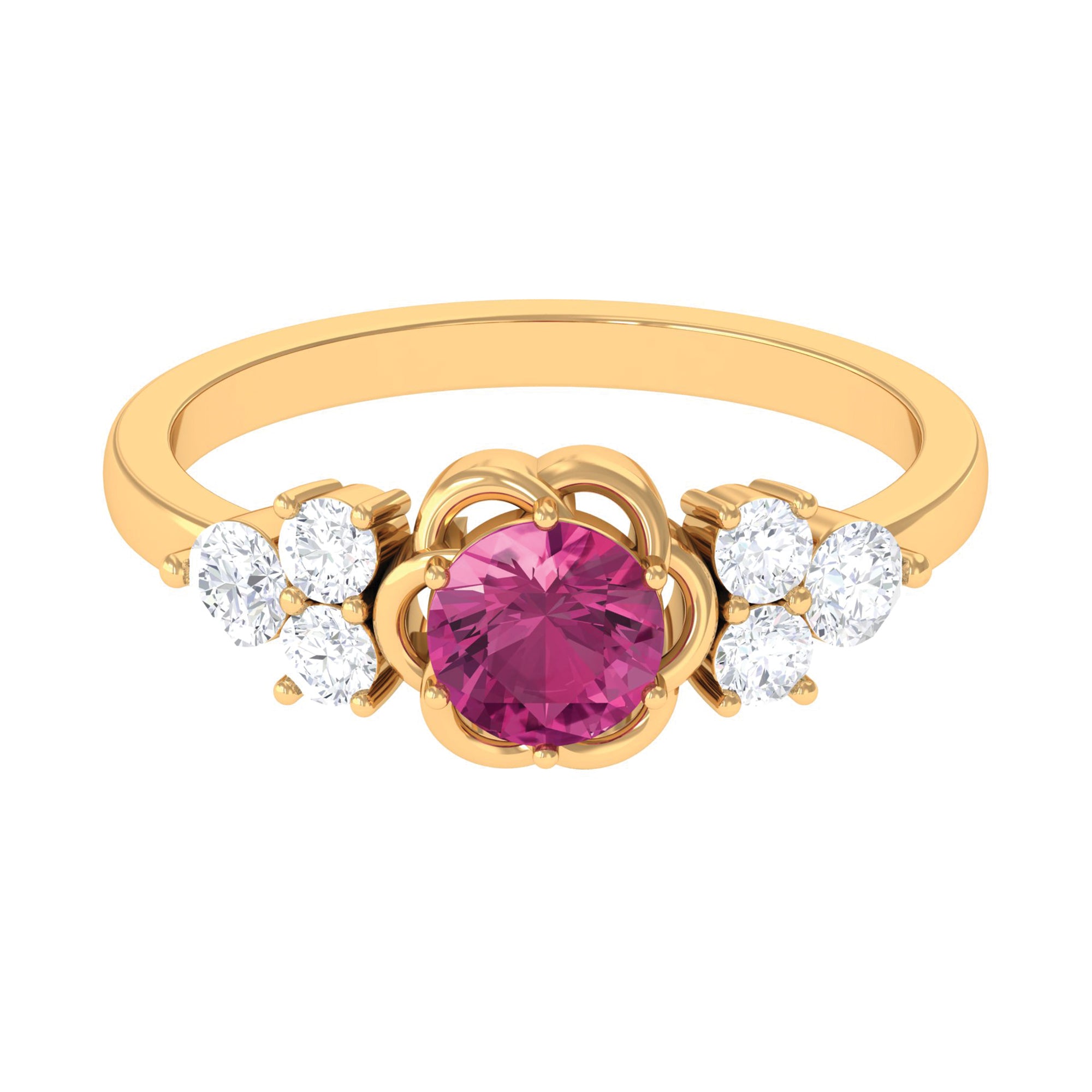 Nature Inspired Floral Ring with Pink Tourmaline and Diamond Pink Tourmaline - ( AAA ) - Quality - Rosec Jewels