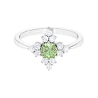 Genuine Sapphire and Diamond Flower Engagement Ring Green Sapphire - ( AAA ) - Quality - Rosec Jewels