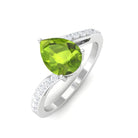 1.25 CT Pear Peridot Solitaire Bypass Ring with Diamond Peridot - ( AAA ) - Quality - Rosec Jewels