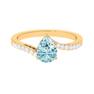 Pear Cut Aquamarine Solitaire Ring with Diamond Bypass Shank Aquamarine - ( AAA ) - Quality - Rosec Jewels