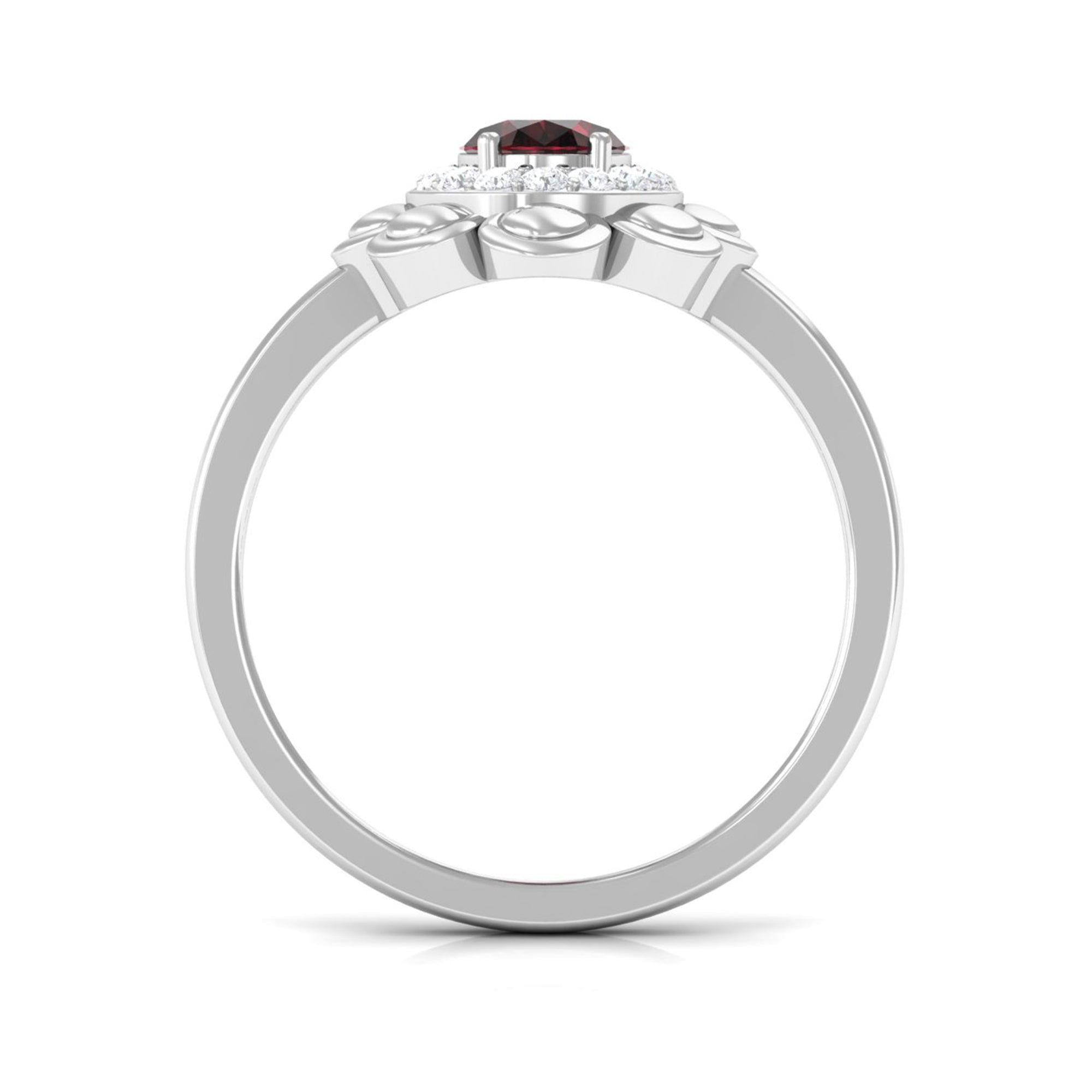 Oval Shape Garnet Flower Engagement Ring with Diamond Halo Garnet - ( AAA ) - Quality - Rosec Jewels