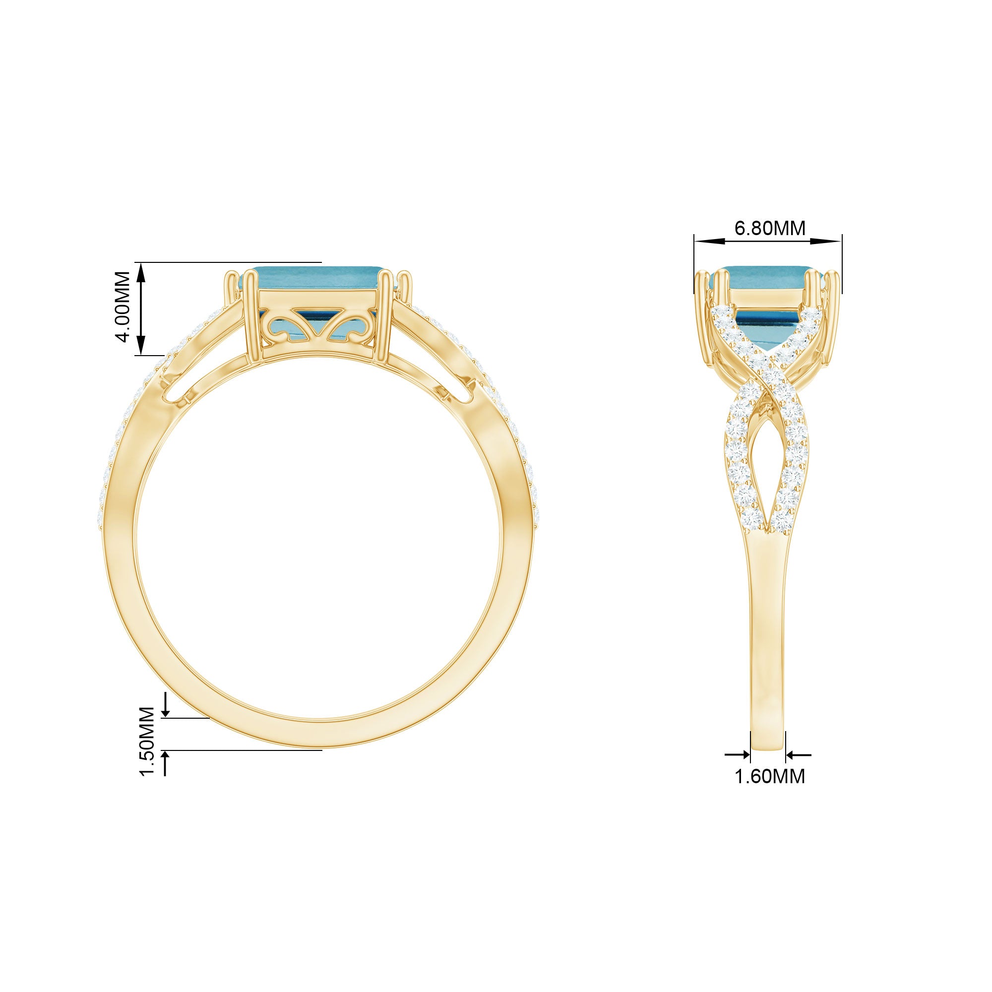 Emerald Cut Swiss Blue Topaz East-West Crossover Ring with Diamond Swiss Blue Topaz - ( AAA ) - Quality - Rosec Jewels