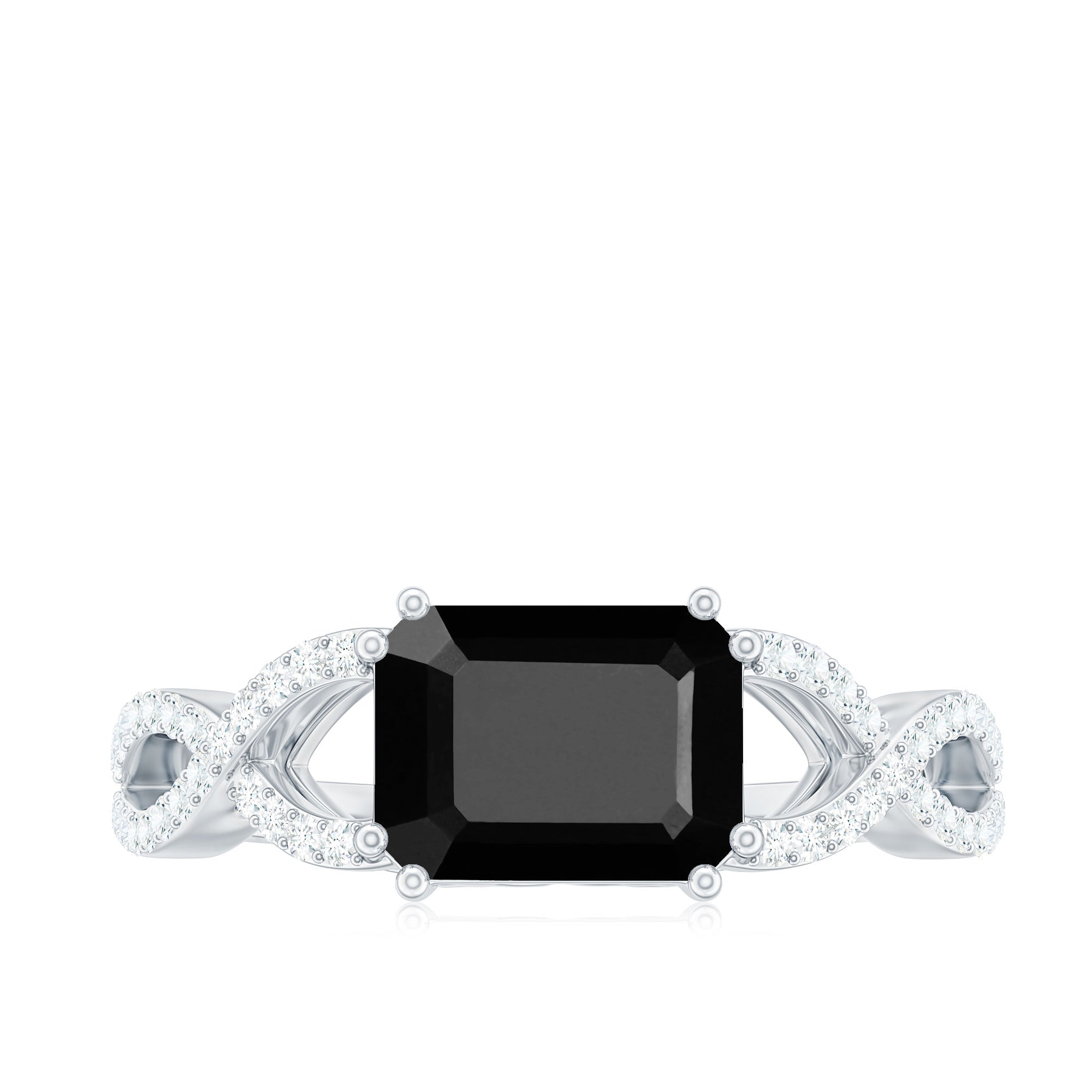 Octagon Created Black Diamond East-West Crossover Ring with Diamond Lab Created Black Diamond - ( AAAA ) - Quality - Rosec Jewels