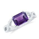 Emerald Cut Amethyst East West Crossover Ring with Diamond Amethyst - ( AAA ) - Quality - Rosec Jewels