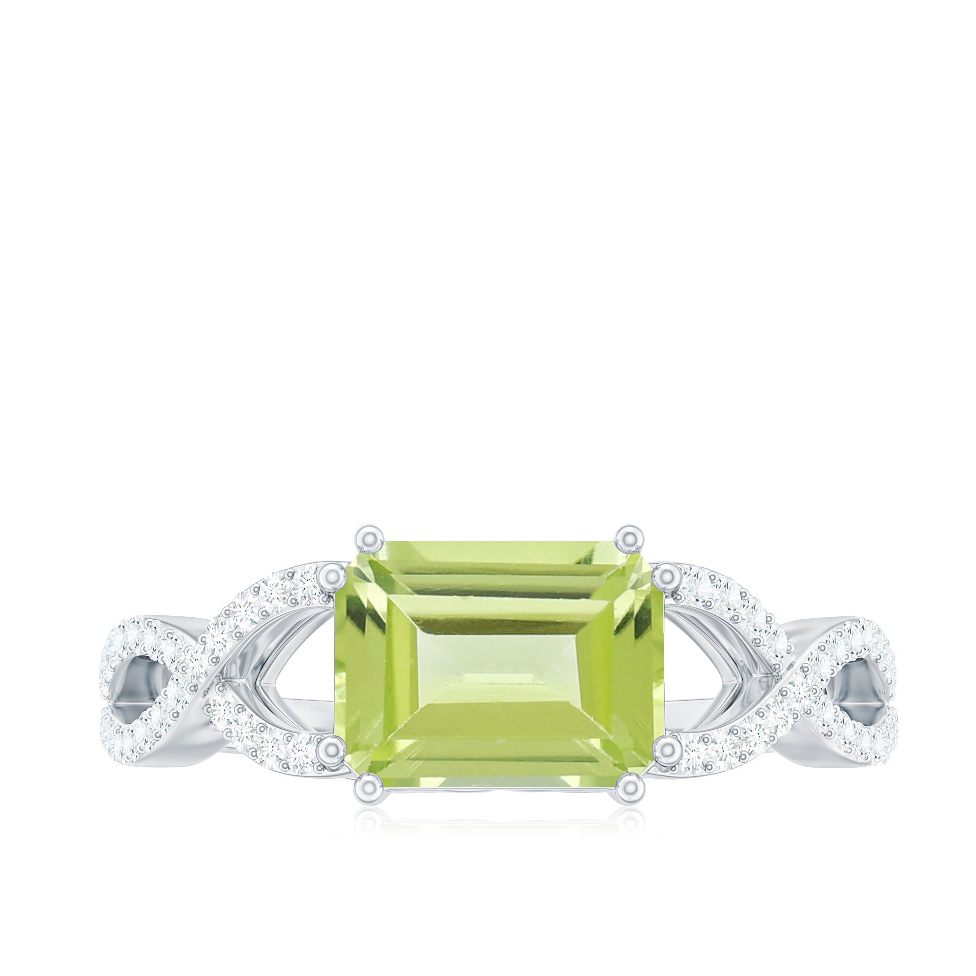 2 CT Emerald Cut Peridot East West Engagement Ring with Diamond Peridot - ( AAA ) - Quality - Rosec Jewels