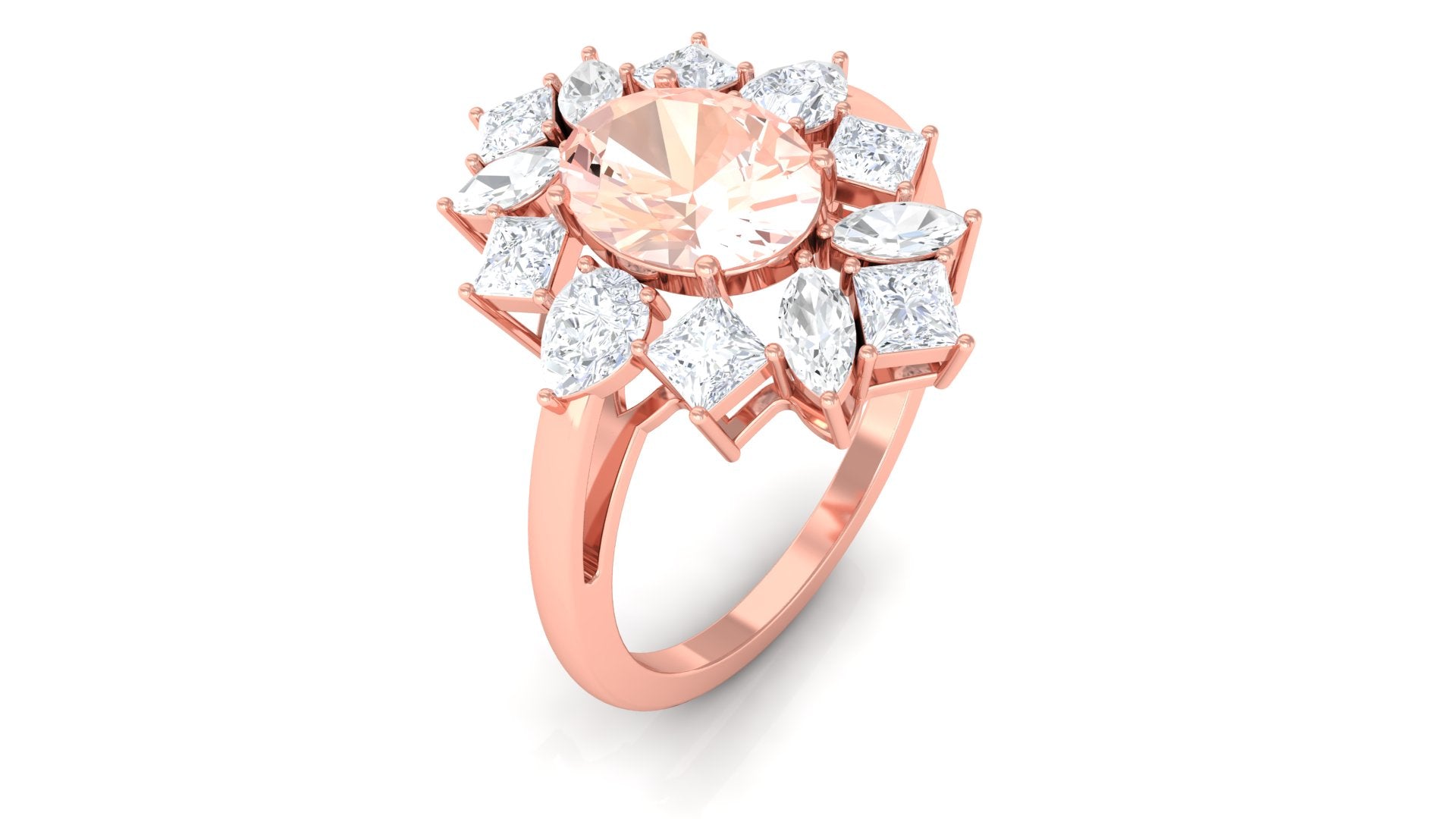 2.25 Carat Morganite and Moissanite Cocktail Ring Morganite - ( AAA ) - Quality - Rosec Jewels